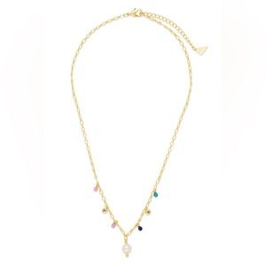 STERLING FOREVER 14K Gold Plated Enamel &Pearl CZ Station Necklace Color multi